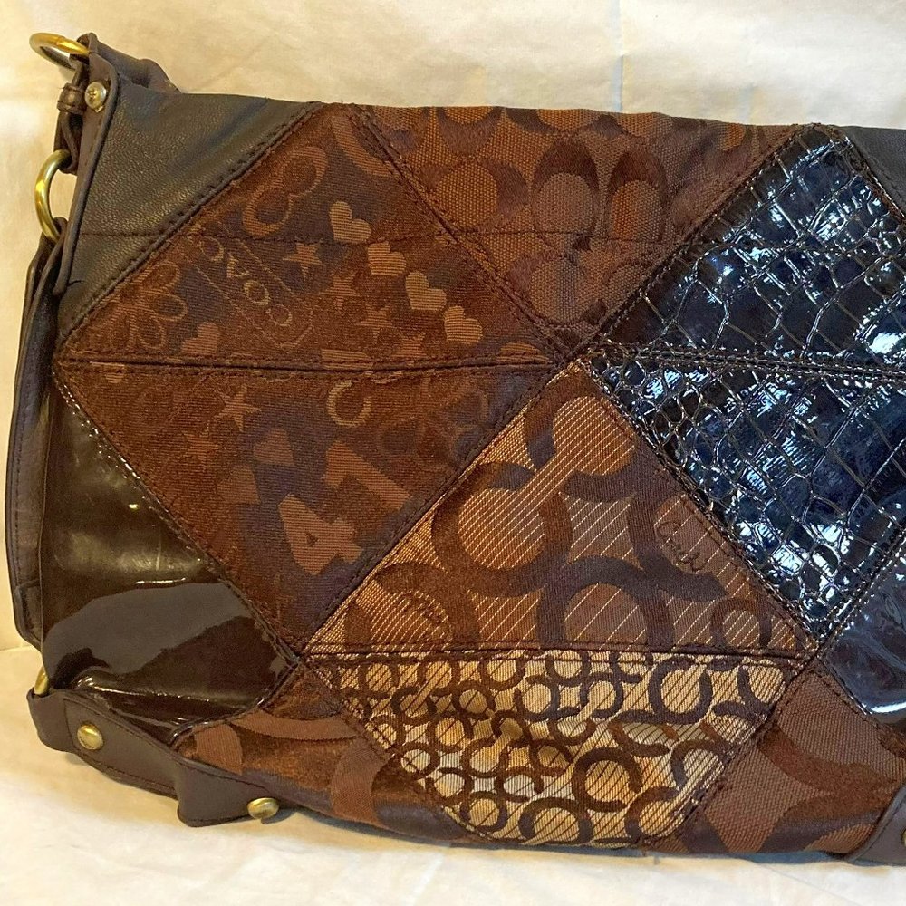 Coach Carly Signature Patchwork Chocolate Brown Shoulder Bag